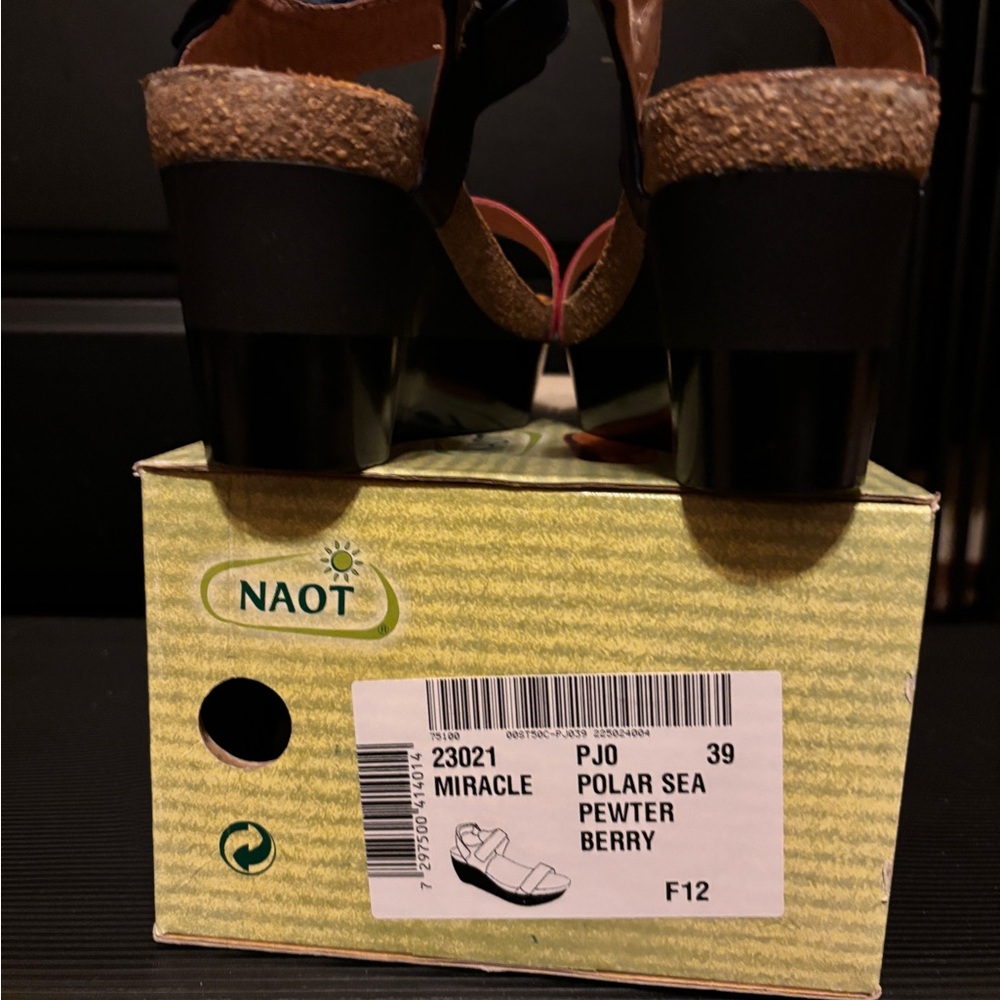 Naot Women's Navy, Red, and Olive Wedge Sandals - Picture 5 of 8